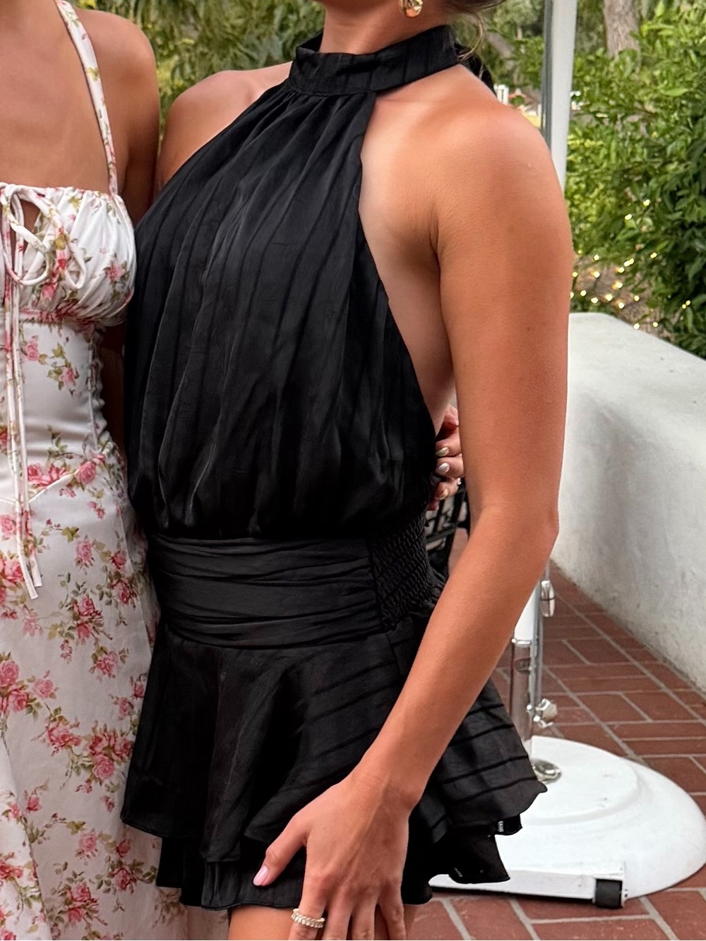 Black Halter Pleated Mini Dress (romper)